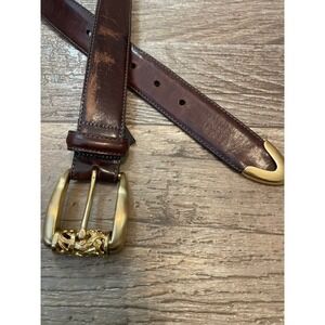 Brighton Mahogany Brown Leather Belt Gold Filigree Buckle Western Tip 30 32